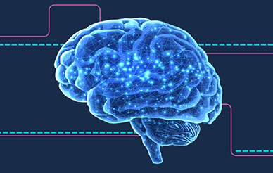 Conceptual illustration of a brain with lit-up neural networks