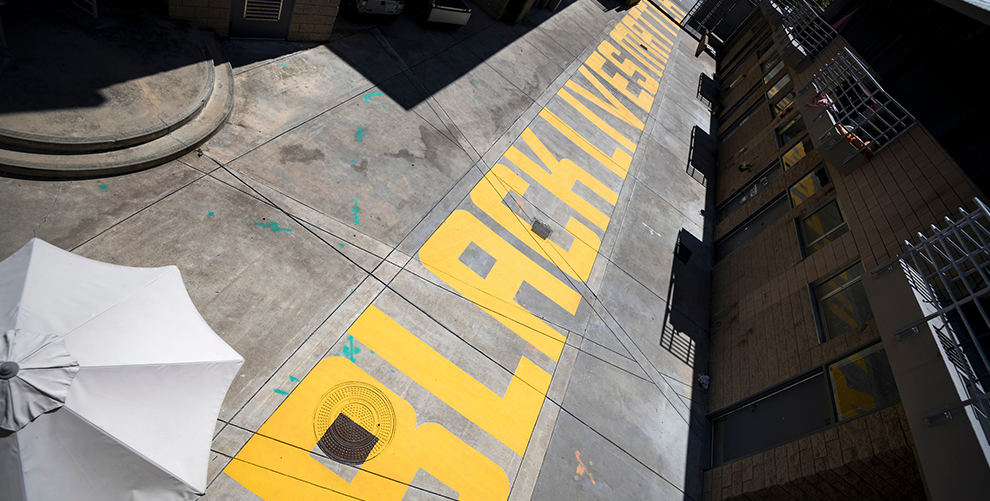 Black Lives Matter painted on walkway