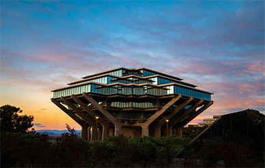 Photo of Geisel Library at dusk